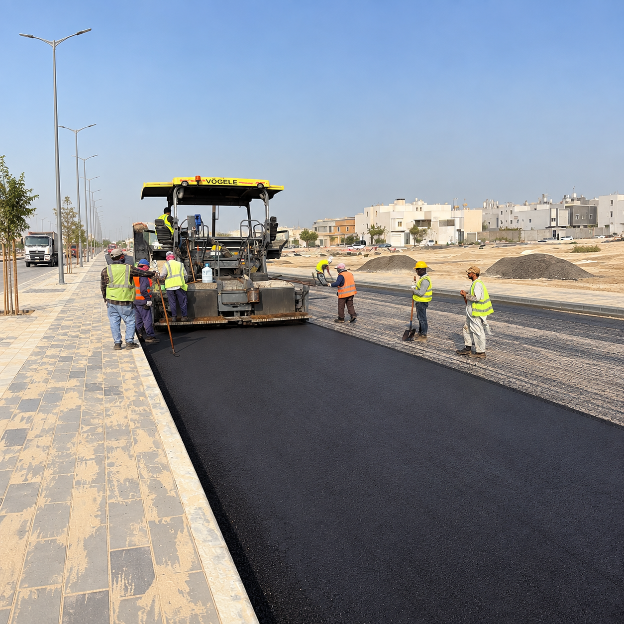 مقاول اسفلت ينفذ سفلتة الطرق والشوارع في حي سكني بالرياض بمواصفات معتمدة