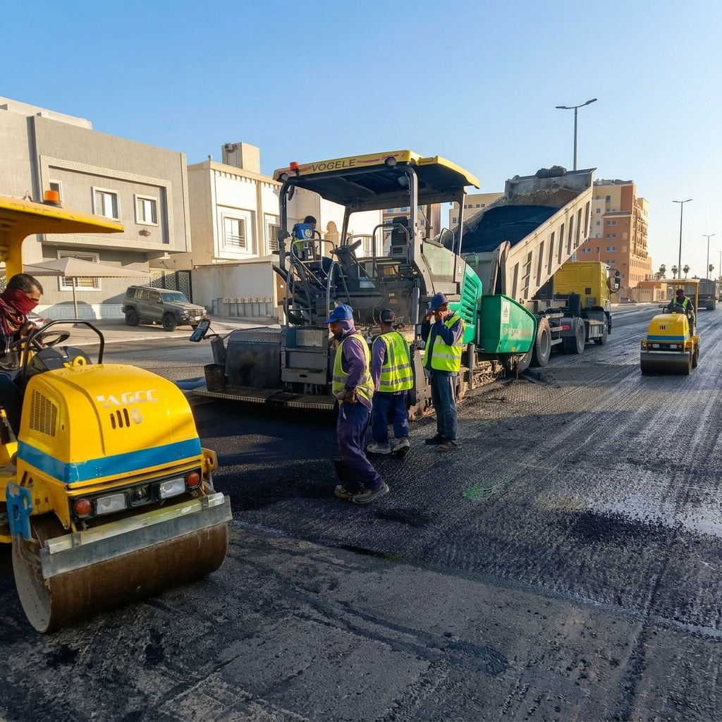 سفلتة طريق في حي سكني باسفلت جديد بمواصفات عالية بالرياض مع مقاول اسفلت